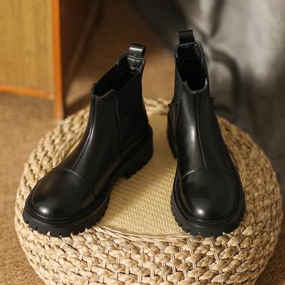 Pełna skóra bydlęca ~ Oryginalne skórzane buty Nowe jesienne i zimowe buty do kostki Super Hot Smoke Pipe z podszewką z polaru Grube dno