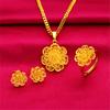 Yellow Gold Color Jewelry Sets For Women Flower Pendant Necklace Ring Earrings S Set Wedding Jewellery Accessories Bijoux