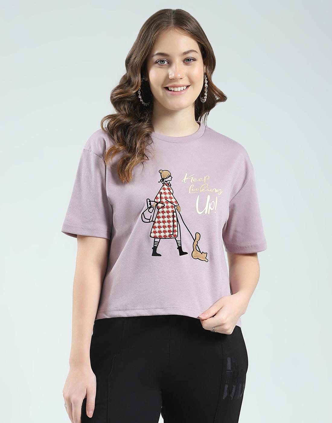 

Женский топ Monte Carlo обычного кроя с принтом, с полурукавом и круглым вырезом XL мальвовый