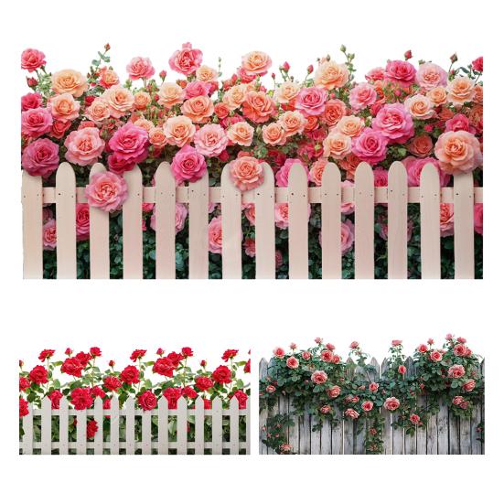 Fence Rose Bush Wall Sticker Removable Waterproof PVC Red Flower Pattern Sticker Home Office Living Room Bedroom Wall Decoration Decal