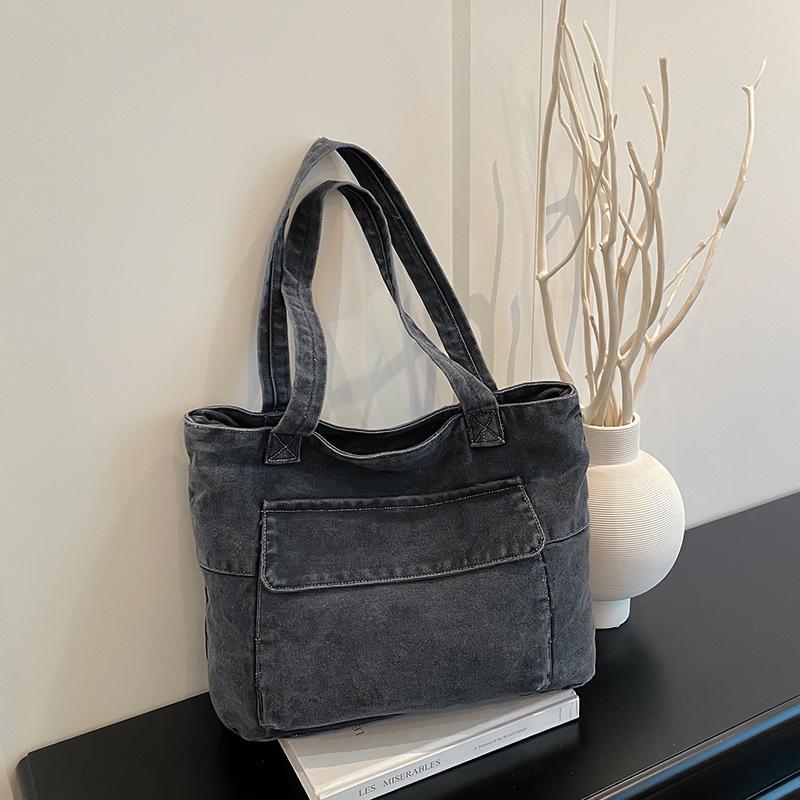 New Spring Women Denim Top Handle Bag Comfortable and Versatile Texture Shoulder Bag Simple Solid Color Washable Storage Bag