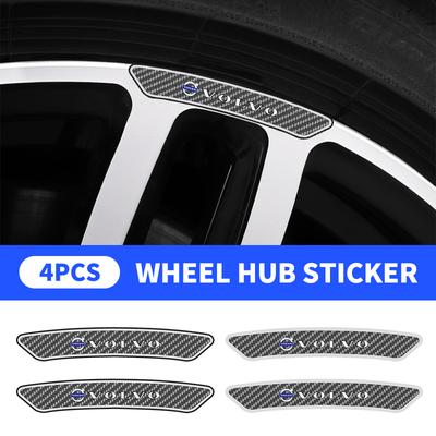 4Pcs Carbon Fibre Emblem Wheels Rims Stickers Decal For Rdesign Polestar AWD V50 S60 XC60 S40 XC40 XC90 V60 S80 S90