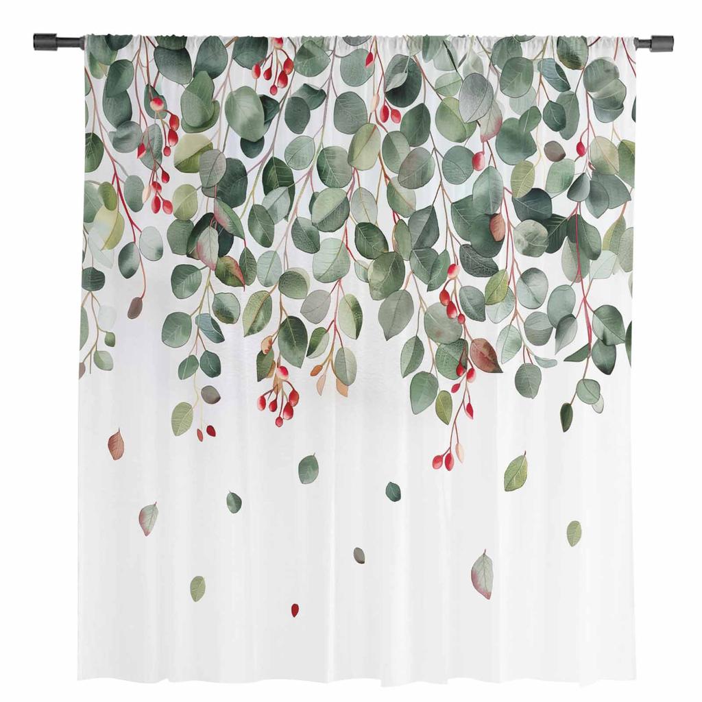Blätter Zweige Früchte Transparente Vorhänge zur Wohnzimmerdekoration Fenstergardinen für die Küche Tüll Voile Organza Vorhänge
