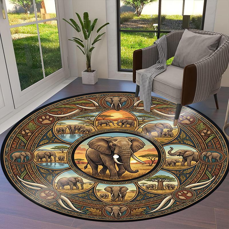 African Tribal Mandala Round Area Rug,Carpet Rug for Living Room Bedroom Sofa Playroom Decor,Non-slip Floor Mat Q0006