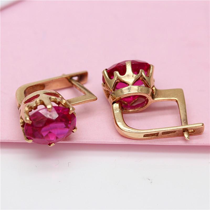 Purple Gold Inlaid Redstone Earrings Cold Wind Temperament Fashion Rose Gold Plated Ear Buckles