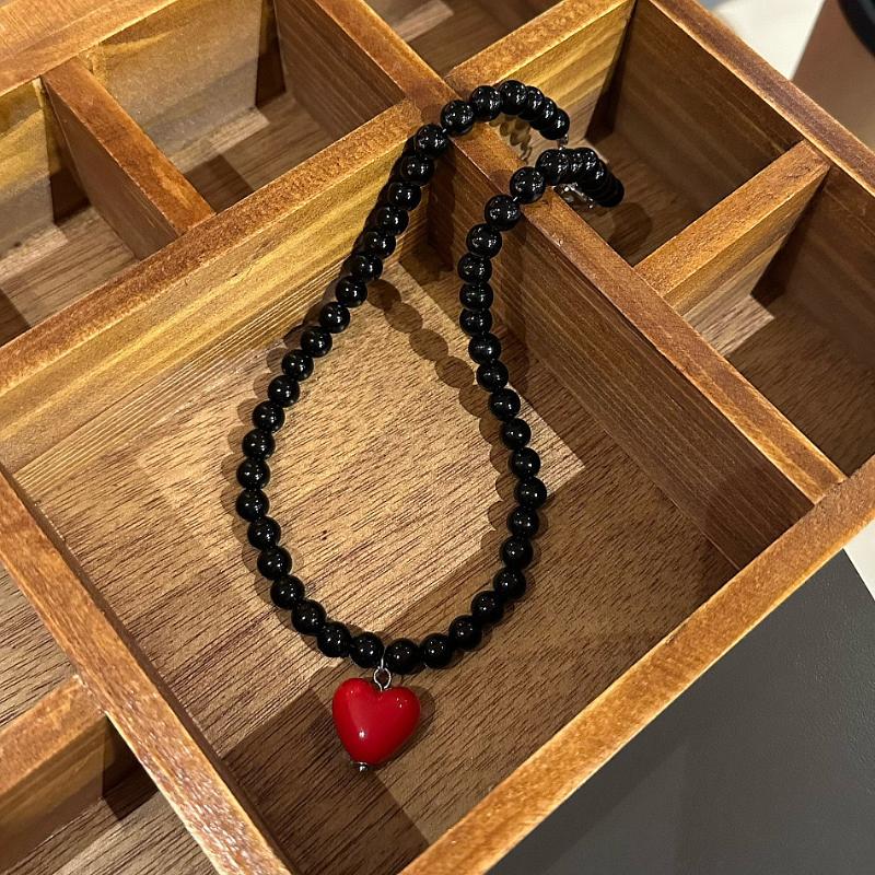 Resin Candy Color Heart Pendant Glass Beaded Short Choker Collar Neck Necklace Aesthetic Charm Jewelry Accessories