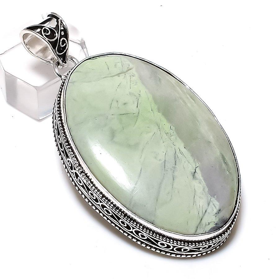 Natural Variscite Gemstone 925 Sterling Silver Jewelry Pendant 2.56" ETC-14638