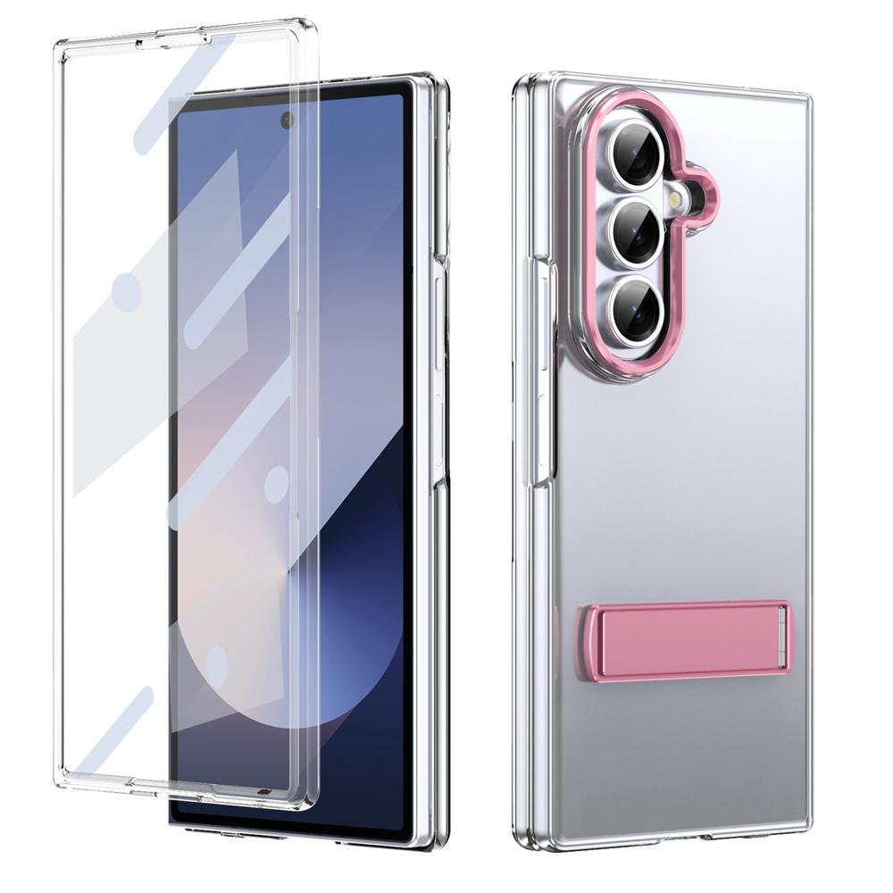 KEYSION Transparent Case for Samsung Galaxy Z Fold 7 Hard PC Metal Kickstand Shockproof Phone Cover with Glass Screen Protector