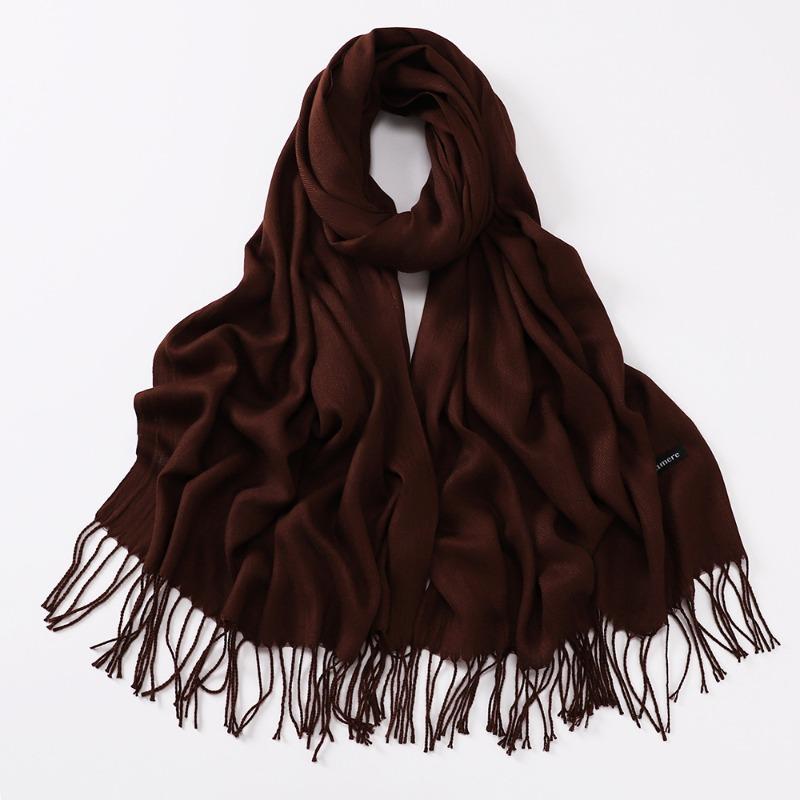 Autumn and winter various solid color imitation cashmere scarves women's monochrome thickened warm fringed shawl scarf scarf bright red scarf