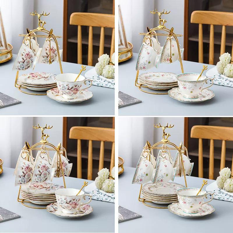 Vintage Floral Bone China Coffee Tea Set, Retro Rose Ceramic Teapot Cup Saucer, Elegant British Style Tableware for Afternoon Tea