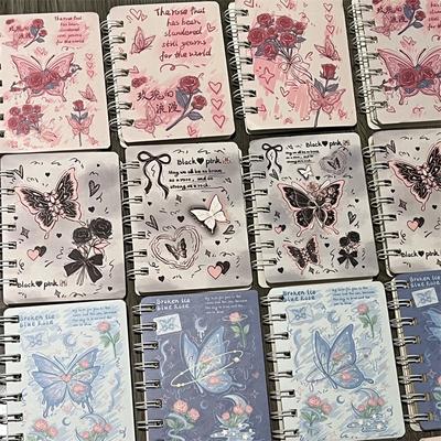 1 Piece A7 Mini Rose Butterfly Notepad Small Aesthetic Lace Ribbon Butterfly Flower Notebook Cute Student School Supplies