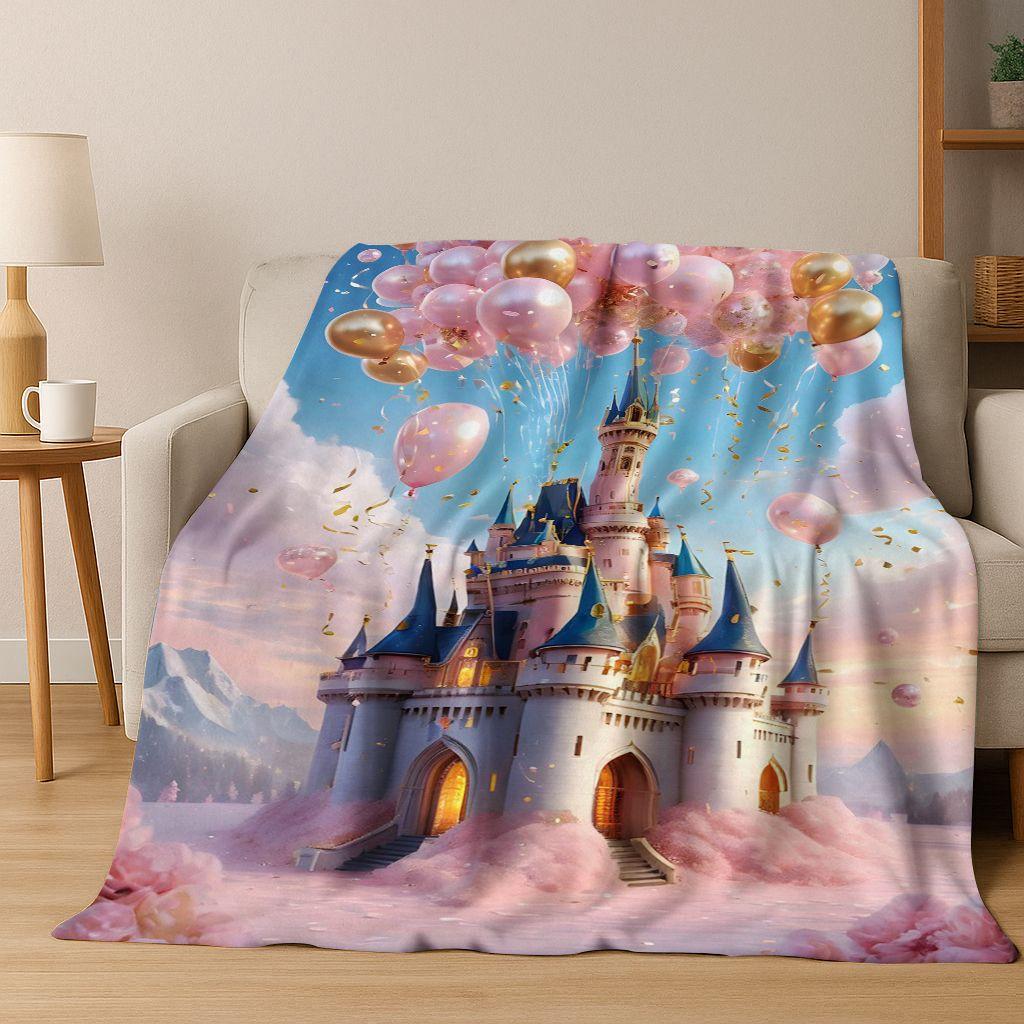 Enchanted Fairytale Princess Castle Gothic Castle Cartoon Flannel Blanket,Cozy Soft Throw Blanket for Home Bedroom Bed Sofa Kids