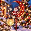 Outdoor Holiday Lighting Christmas Santa Moon Solar Stake Light, Claus Sitting on Half Lamp Decoration Light with Garden Stake, LED Decorative