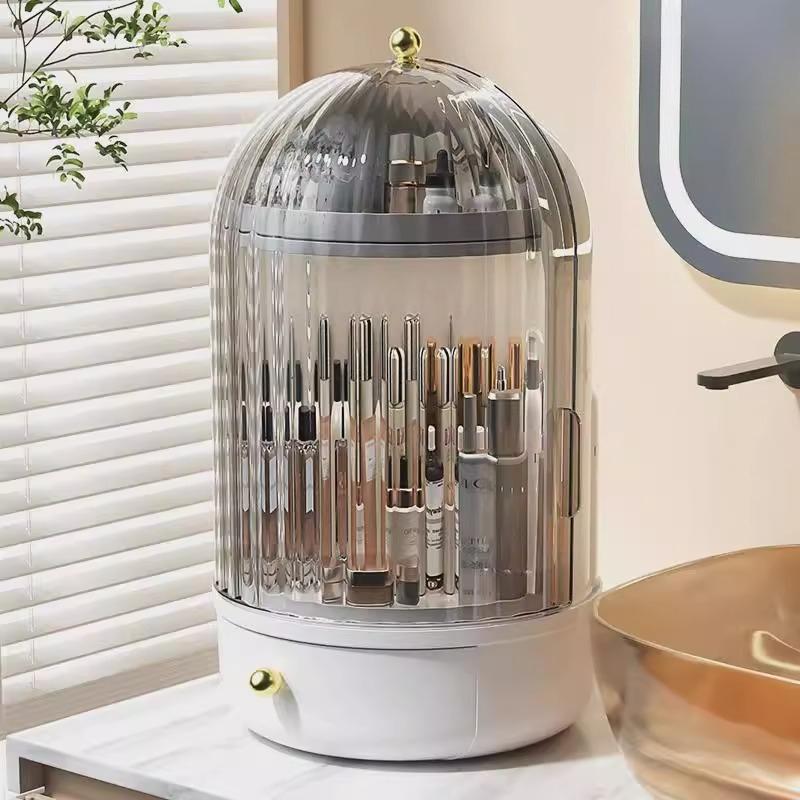 Light Luxury Transparent Cosmetic Organizer with Drawer Lids Rotating Storage Box Table Makeup Brush Lipstick Storage Rack Shelf
