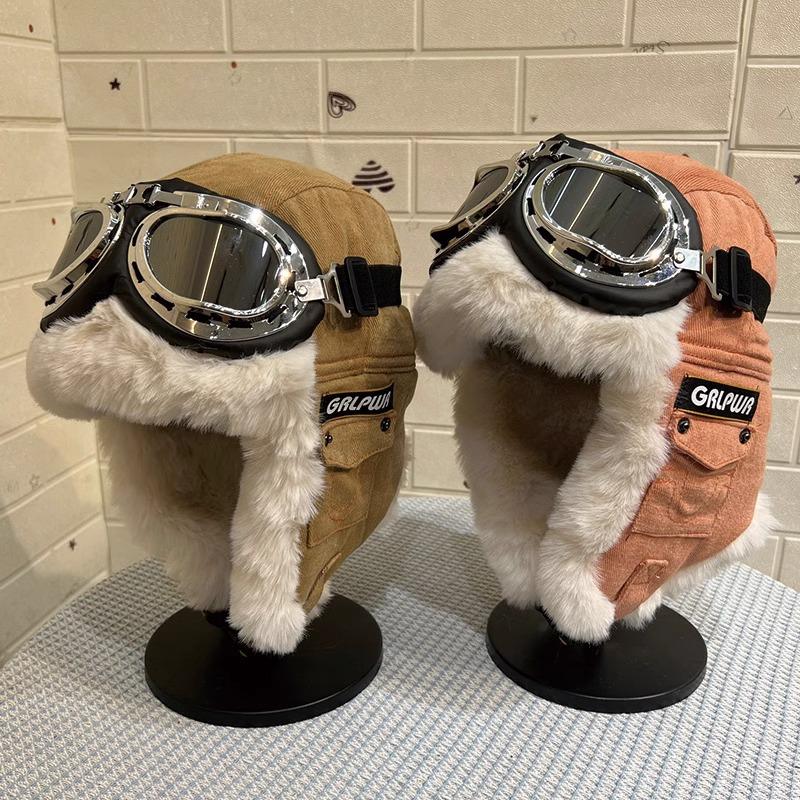 Unisex Aviator Hat with Ear Protection and Glasses, Cotton Thickened for Cold Wind in Autumn/Winter, Ideal for Cycling and Outdoor Warmth.