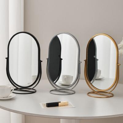 Oval Vanity Mirror Light Luxury Desktop Stand Mirror Iron Art Makeup Mirror  Women