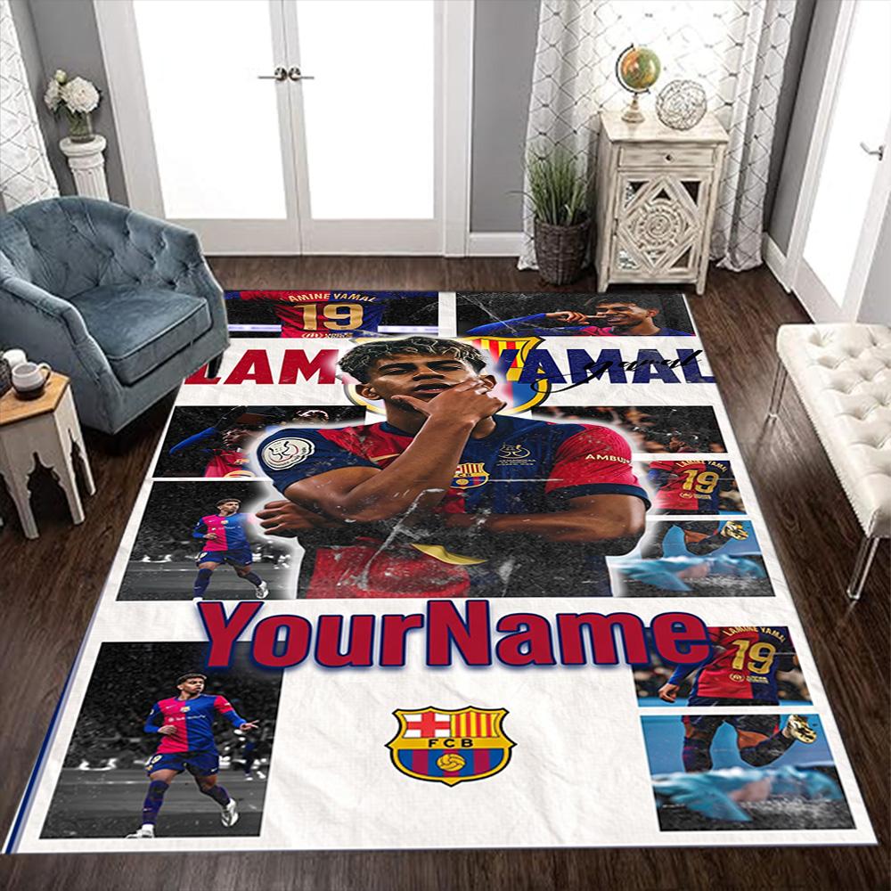 Green Sports Poster Design Customizable Name Area Rug Suitable for Bedrooms Hallway Entryway Outdoor Antislip Carpet Anime Office Decor
