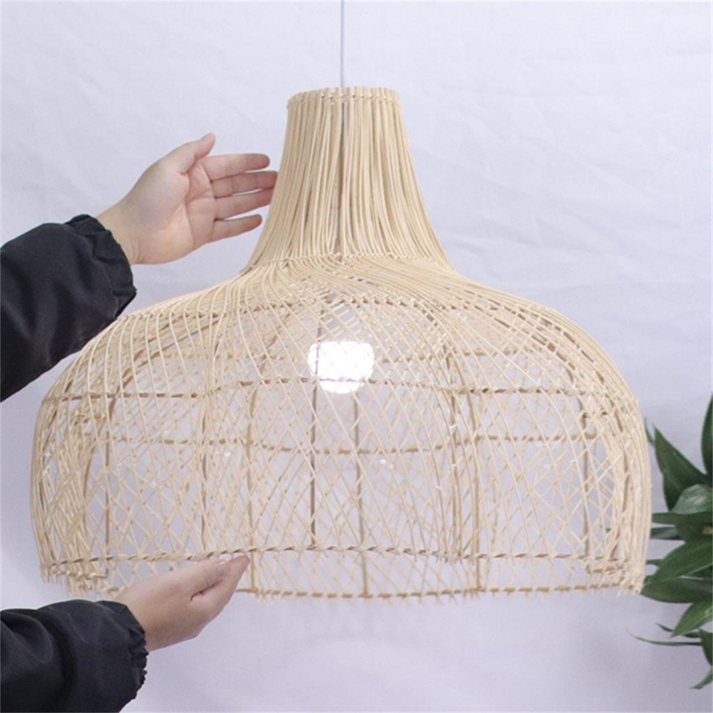 60CM Japanese Style Rattan Pendant Light Retro Hand-Woven E27 Boho Lamp for Restaurant Coffee Shop Dining Room Kitchen Island