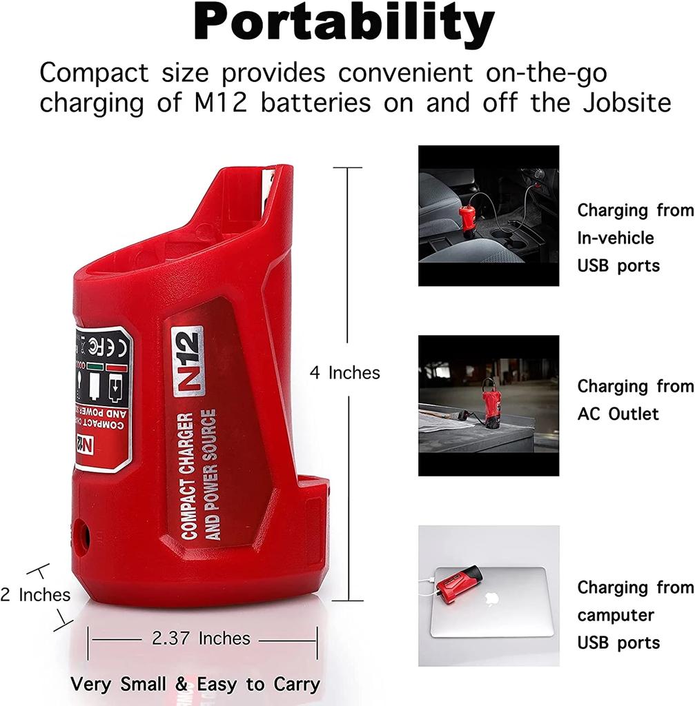 Adapter N12 Li-ion Battery Charger Converter for Milwaukee M12 12V 10.8V Lithium Battery USB Device Mobile Phone Power Supply