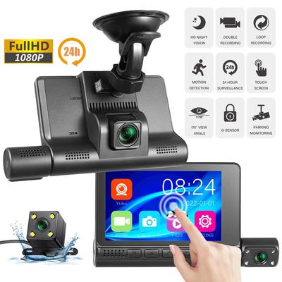 Neue 4-Zoll-Auto-DVR-Dashcam für Autos, 3-Objektiv-Videorecorder, Carplay, DVR-Spiegel, Black Box, IPS 1080P HD-Touchscreen, Autozubehör