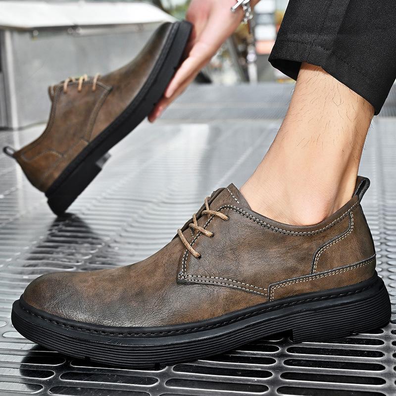 Leather shoes men's business casual soft sole large size non-slip breathable versatile leather lace-up men's shoes big head shoes block shoes