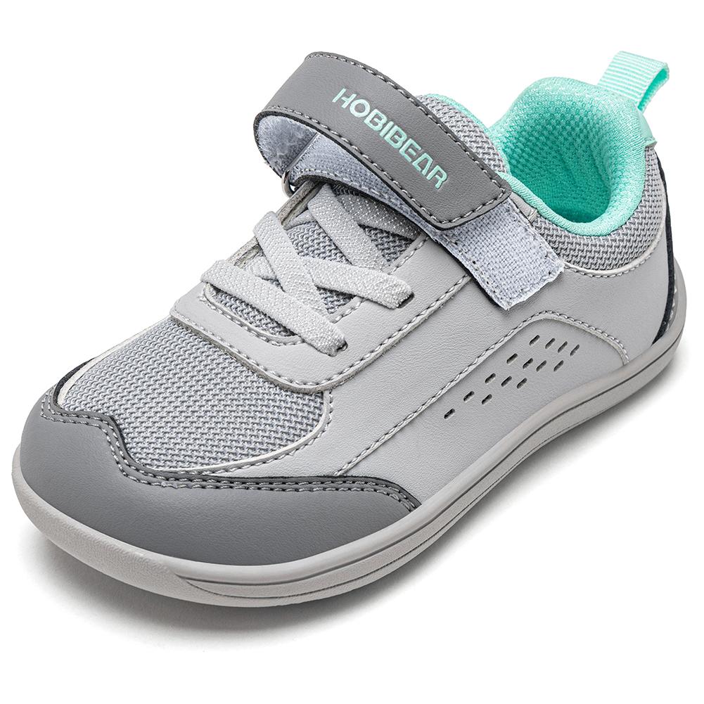 HOBIBEAR Kids Toddler Wide Toe Shoes Barefoot Hook Loop Sneakers Zero Drop Artificial Leather Mesh Non-Slip Shoes