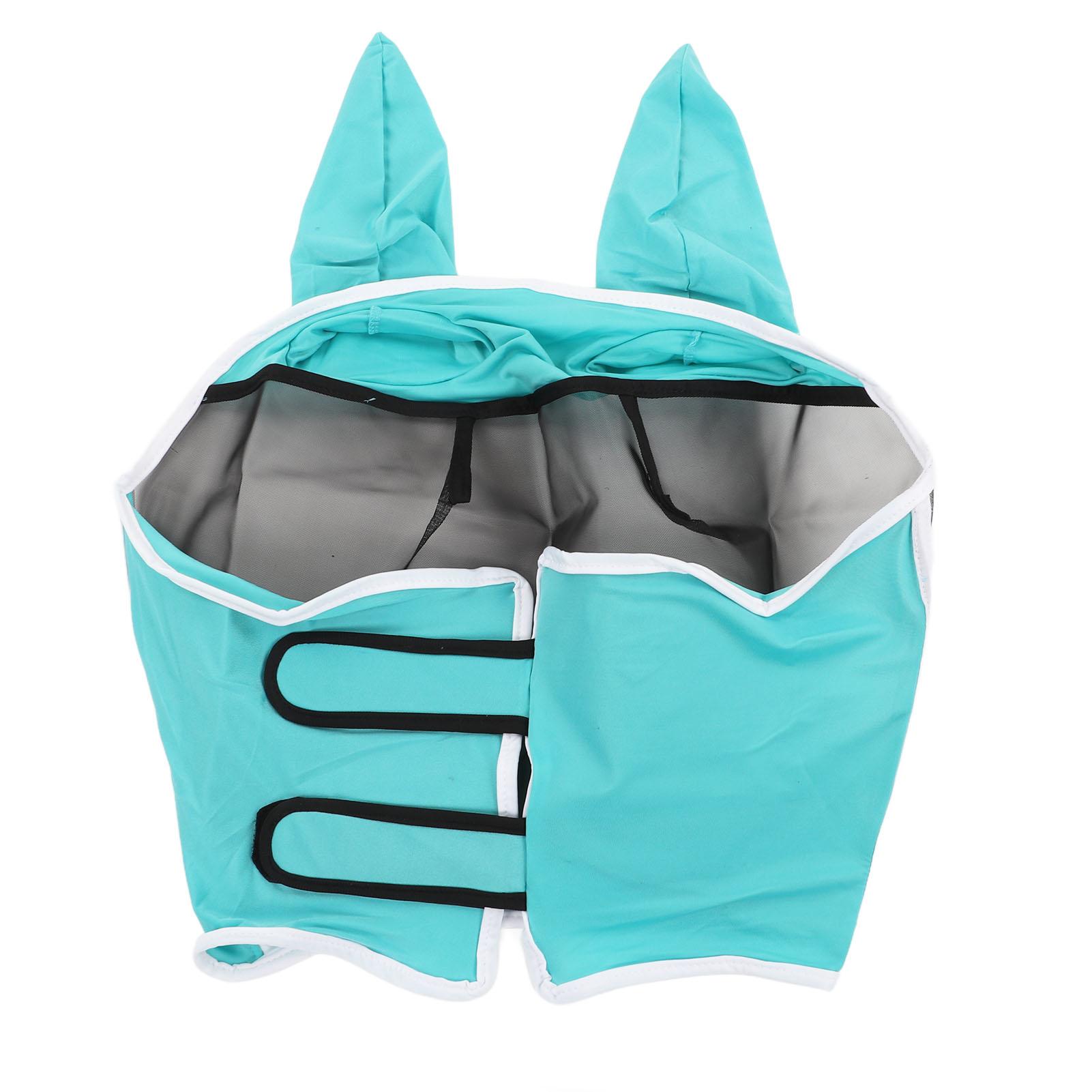 Masque anti-mouches en maille élastique avec protection UV, détachable et respirant, avec oreilles pour chevaux blue