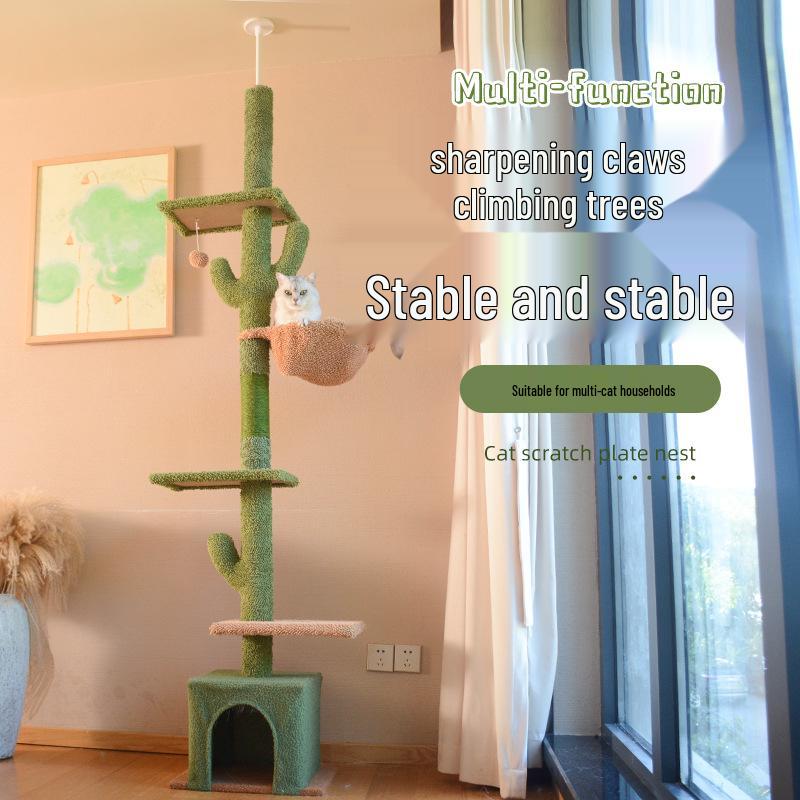 Cactus Cat Tree & Bed: All-in-One Christmas Tree, Scratching Post, and Toy Sky Pillar for Cats.