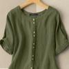 Summer Casual Loose Tunic Tops Women Vintage OL Shirt O Neck Short Sleeve Blouse Solid Cotton Blusas Buttons Down Chemise