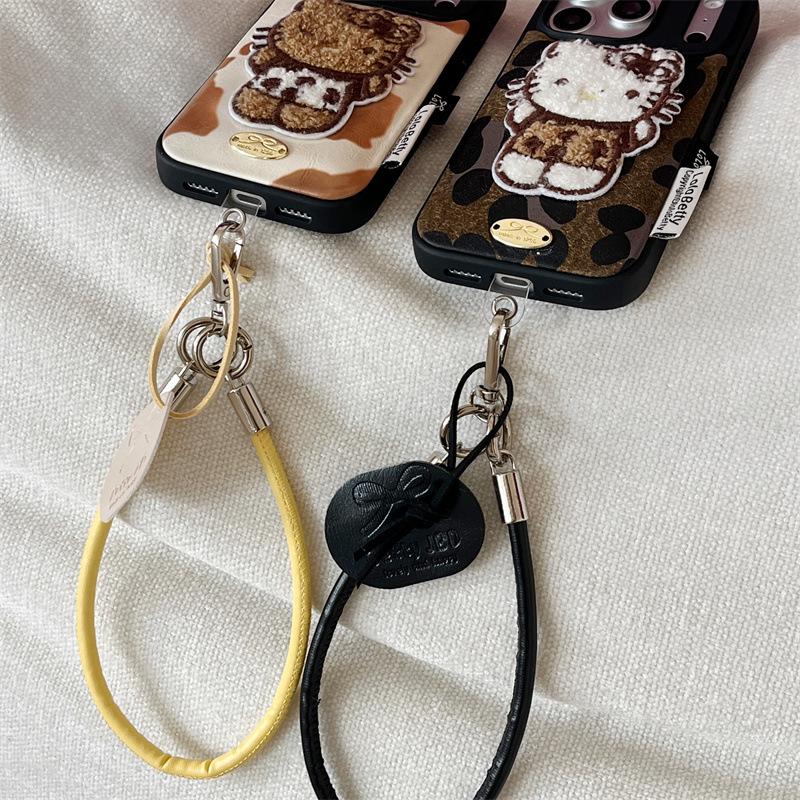 High-End Cow Print Kitty Lanyard & Embroidered Phone Case for iPhone 17/16 Pro Max/15/14