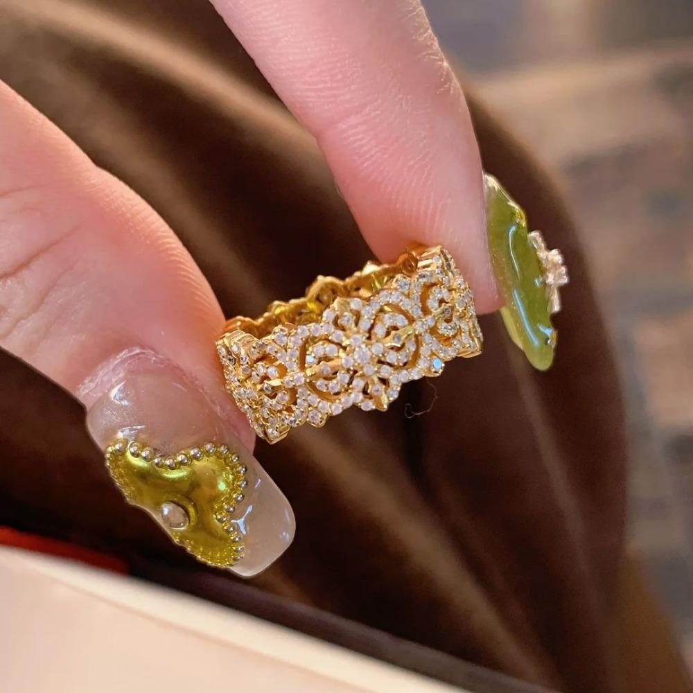 New Chinese Style Ancient Gold Vajra Cross Ring for Women Luxury Minimalist Design Micro Inlaid Cross Finger Ring adjustable