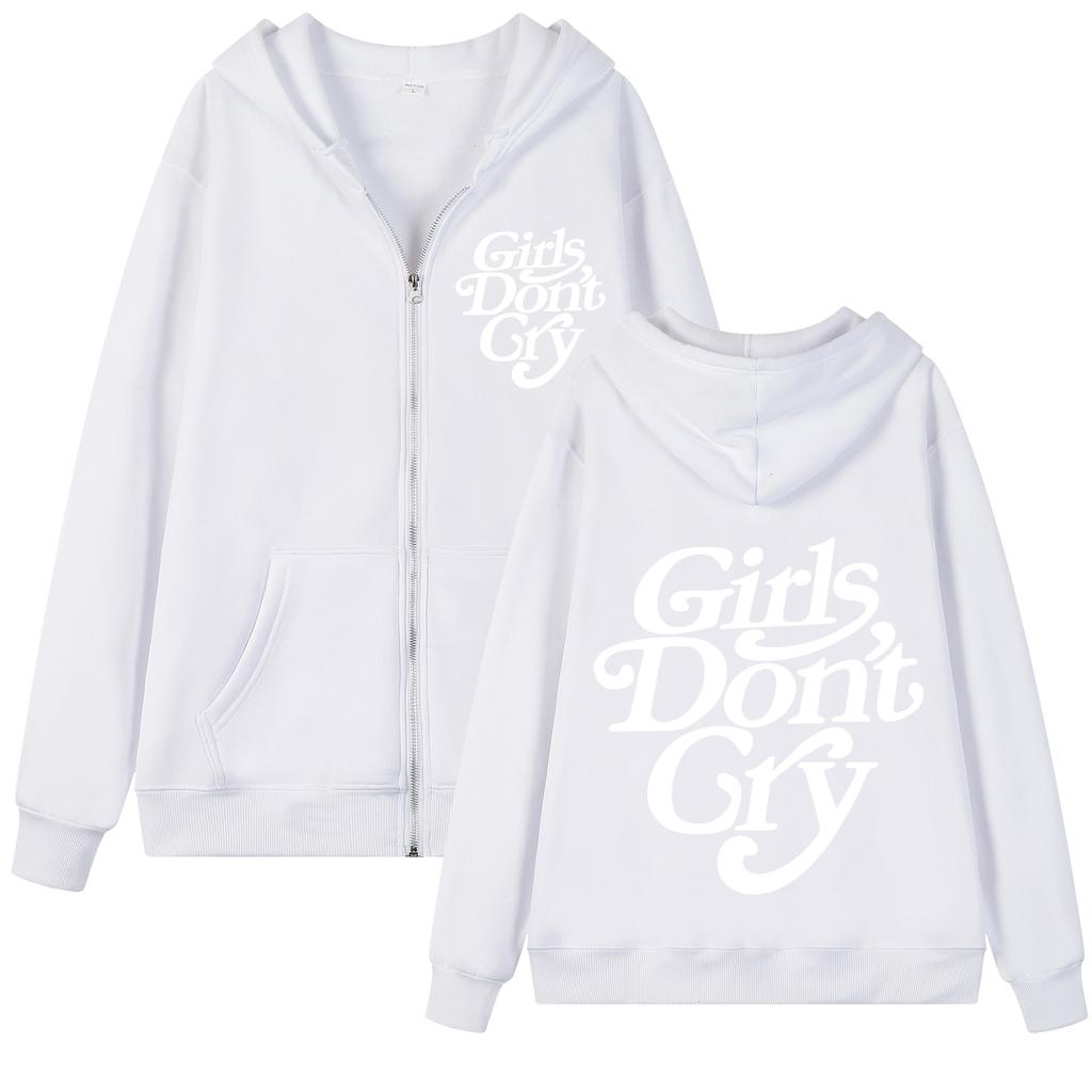 Girls Do Not Cry New Style Unisex and Women Zipper Black-and-white Lettering Printed Casual Unisex and Women Street Zipper Sweater
