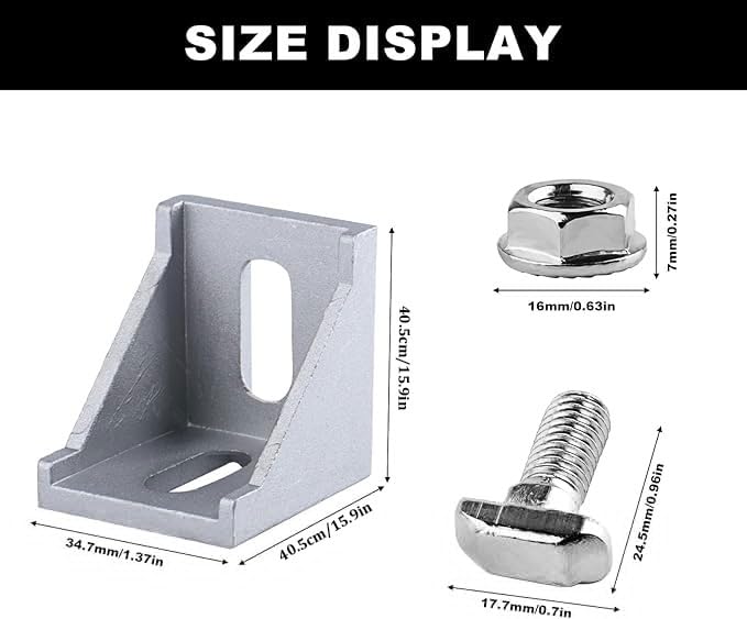10pk 40x40mm Aluminium Angle Connectors - 90° Mounting for Profiles
