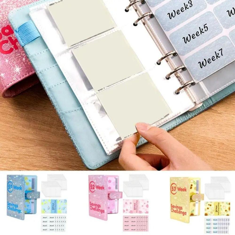 A6 Savings Challenge Binder Imitation Leather Money Saving Binder 52 Weeks Envelope Binder  Home