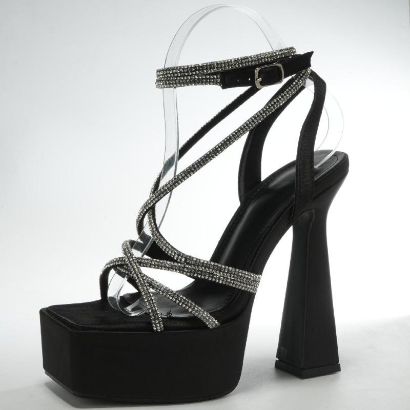 15CM Sexy Party Women's Pumps Leather Summer Sandals Thick High Heel Platform Fish Mouth Shoes Black White Sandalias De Mujer