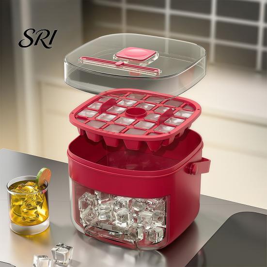 Camping Ice Tray 2-in-1 Press-Release Cube with Storage Bin 48-Cavity Double-Layer Family Maker for Freezer BPA-Free Container Home Party