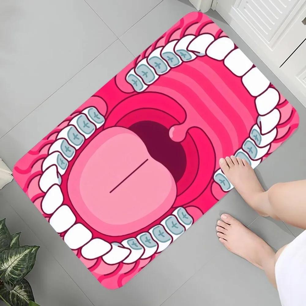 Cartoon Dentist Tooth Fun Graphic Printed Flannel Non-slip Mat Rug Carpet for Bathroom Kitchen Entrance Educational Home Decor