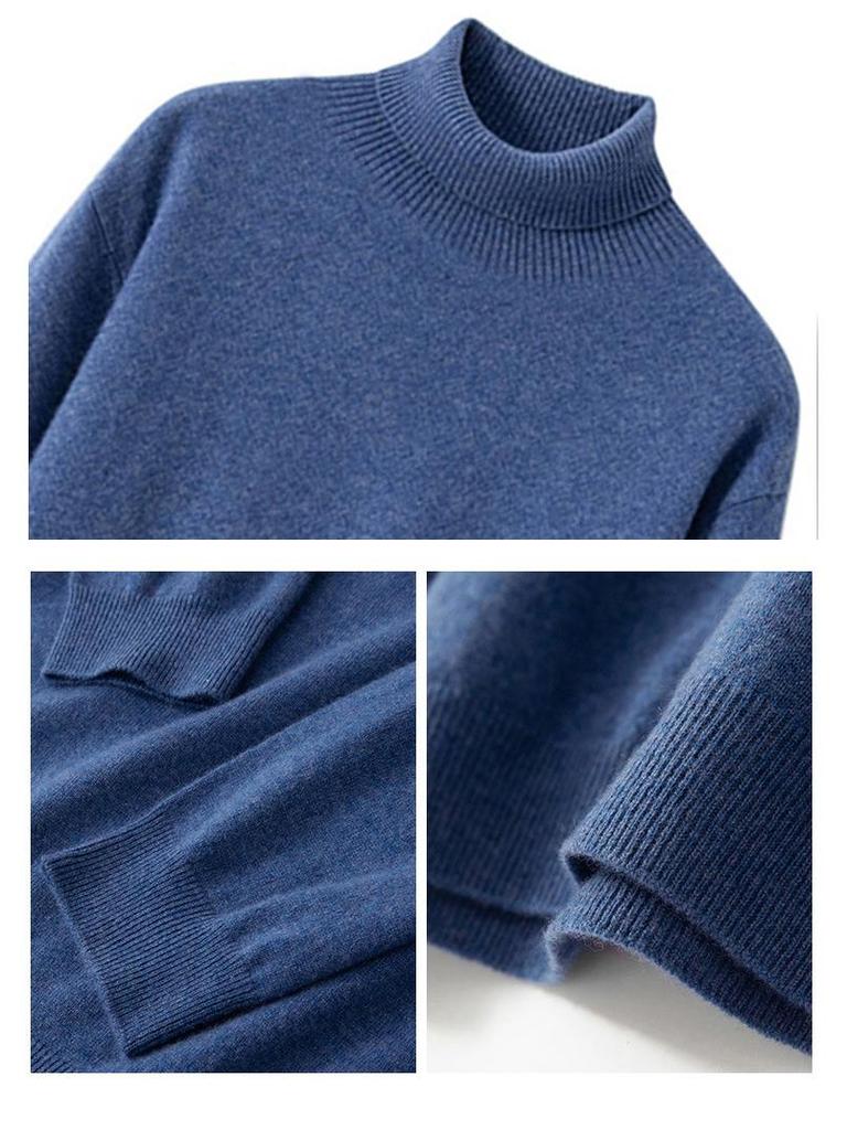 Men's Seamless High Neck 100% Cashmere Sweater - Versatile Autumn/Winter Knitwear