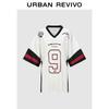 UR 2025 Autumn Women's Jersey Style Retro Colorblock V-Neck T-shirt