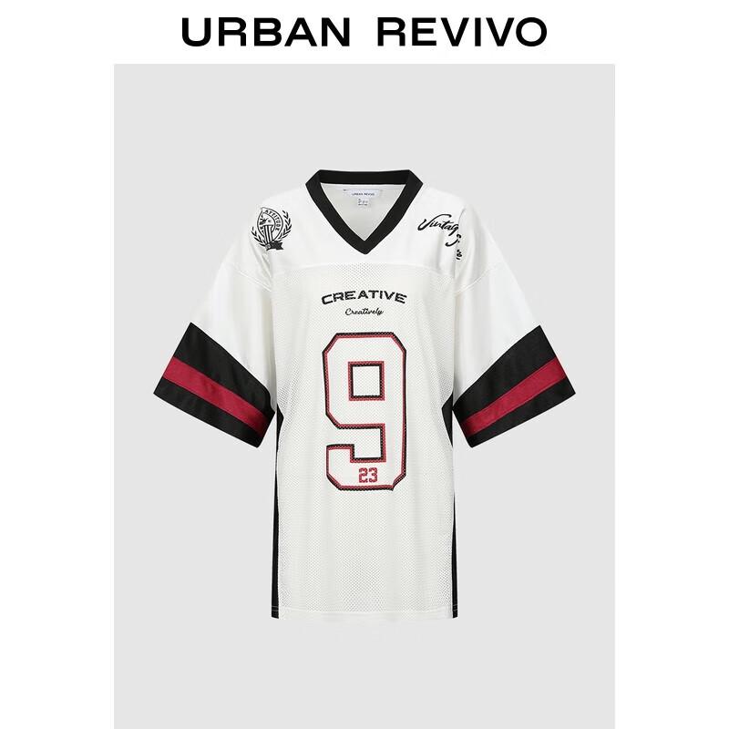 UR 2025 Autumn Women s Jersey Style Retro Colorblock V-Neck T-shirt M