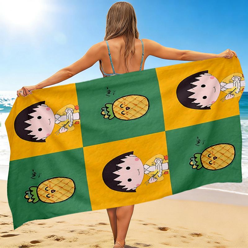 1Pc Chibi Maruko Pineapple Beach Towel, Quick Dry, Multi-Use for Beach Pool Gym Yoga Home Travel, Christmas, Halloween, Xmas Gift M929450