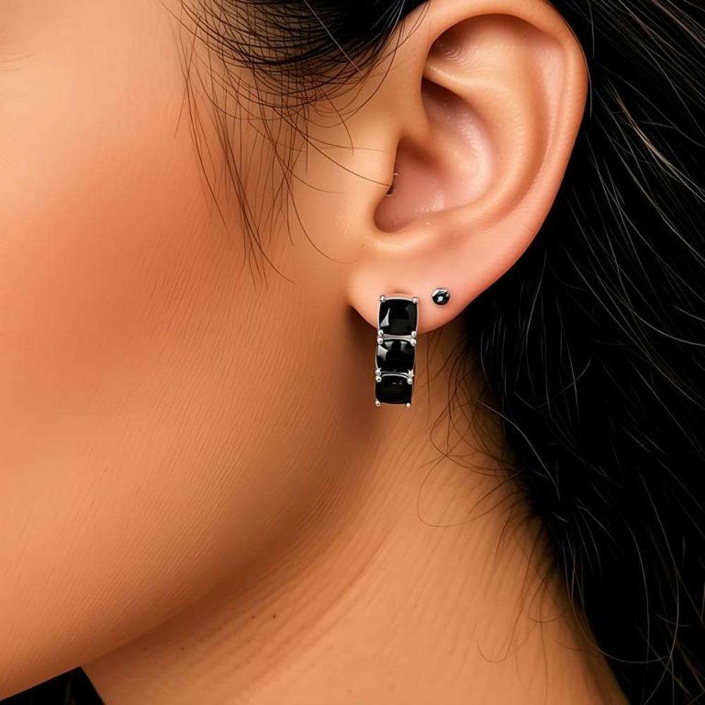 Black Awn Schwarze Stein-Creolen für Damen, Creolen-Ohrschmuck