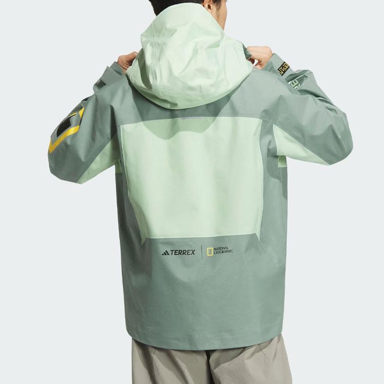Adidas X National Geographic Color Block Double Layer Sports Hooded Outdoor Hiking Waterproof Windproof Breathable Jacket Men Jacket IS9521