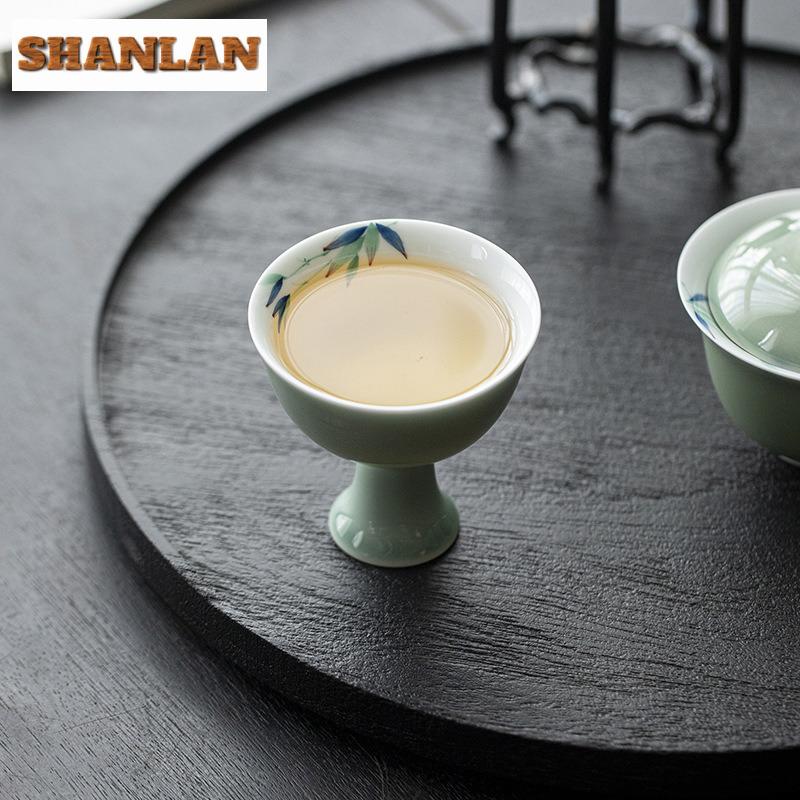 2pc/lot Green Plum High-feet Teacup Boutique Ceramic Master Cup Small Tasting Mug  Antique Meditation Cup Cafes Teaset 70ml