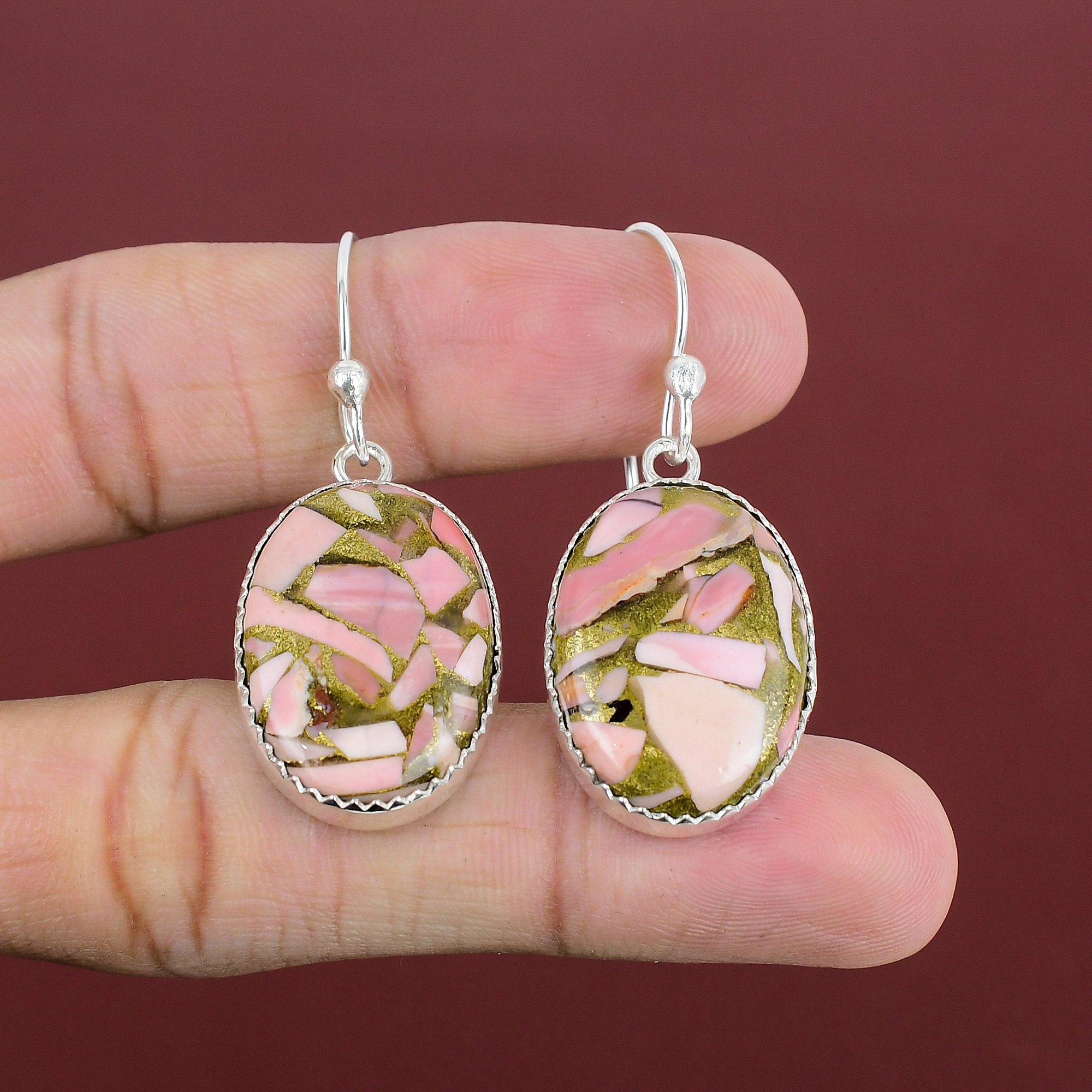 Copper Pink Opal Earring Handmade Gemstone Jewelry 925 Sterling Silver Earrings Copper Pink Opal Jewelry Gifts For Mother Designer Earrings