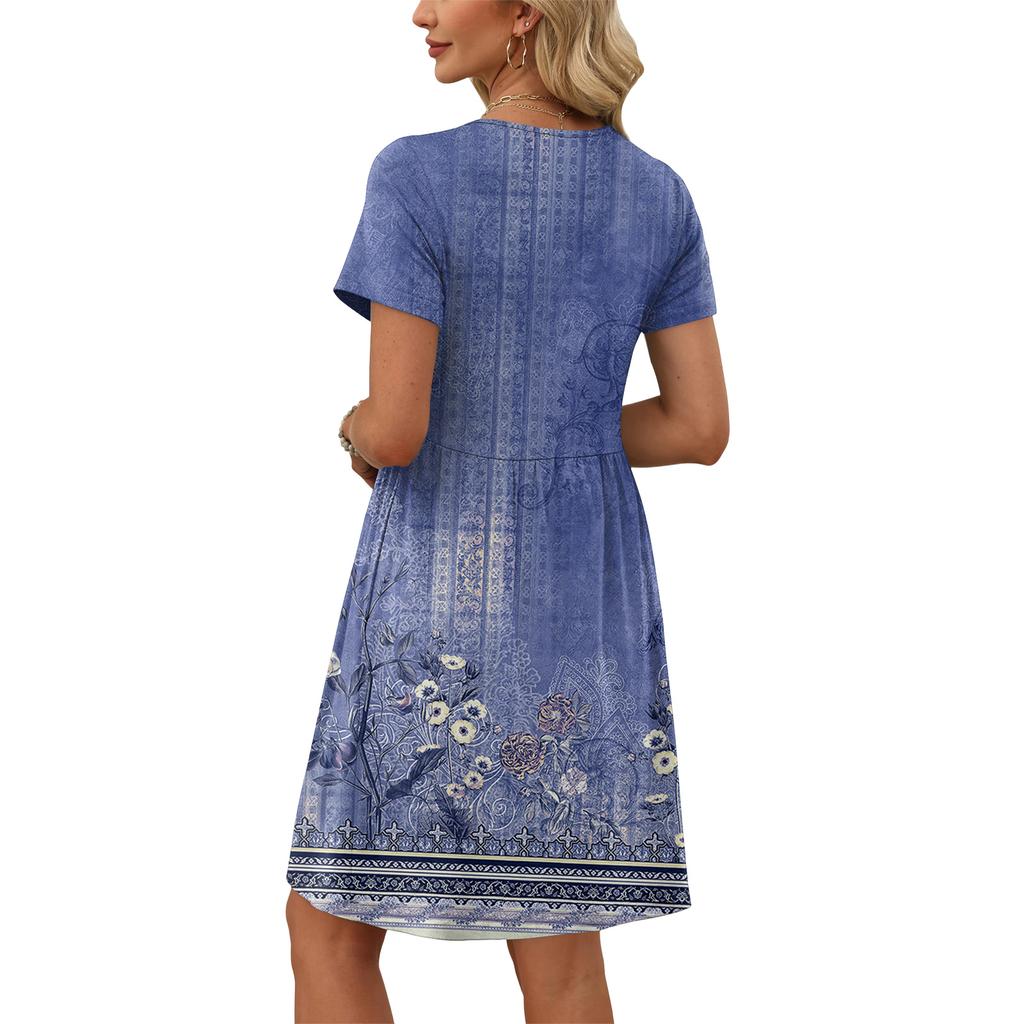 Robes pour femmes à manches courtes et col rond, robes décontractées, robe de maternité taille haute avec poches