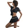 Manyan Sexy Policewoman Lace Top & Pleated Skirt Uniform, Bold Backless Design