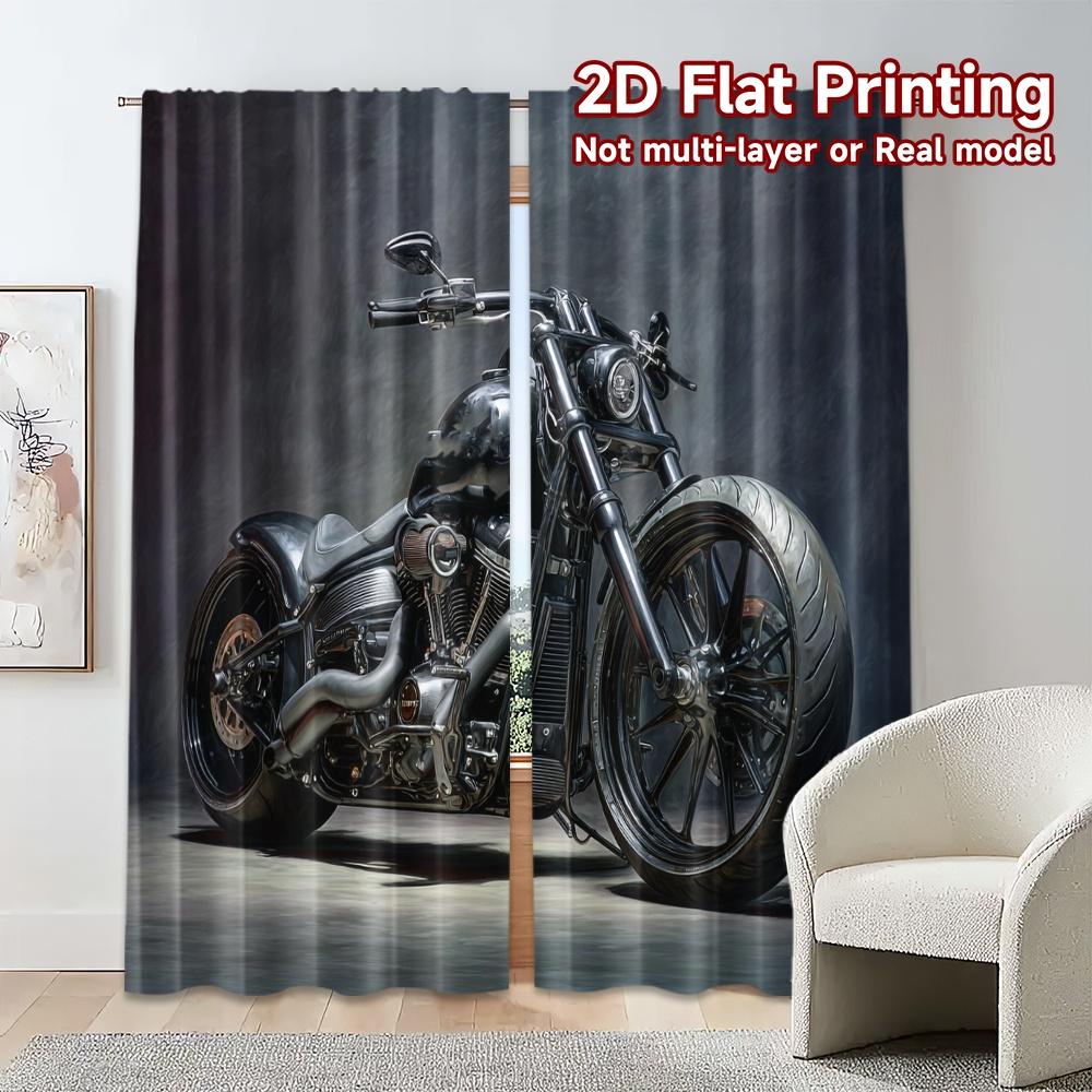Flat Printing Curtains Without Rod Darksteel Rider Chic Window Curtain Versatile Fabric Decorations Home Set Of 2 Made Polyester Washable