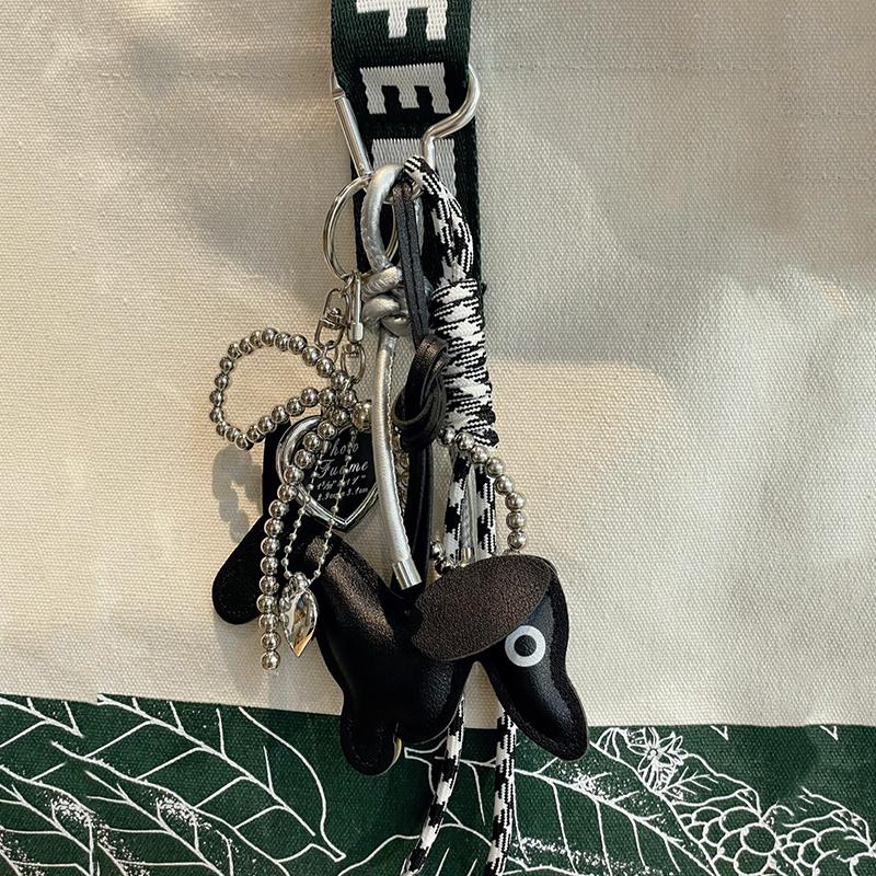 Yogodlns Dachshund Dog PU Leather Hangbag Pendant Retro Handmade Woven Rope Animal Accessory for Bags and Backpacks