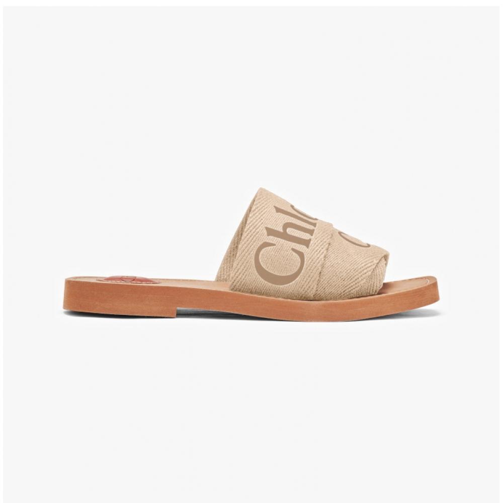 Chloe Chc23u188ef 26y Woody Logo Flat Mule Slippers